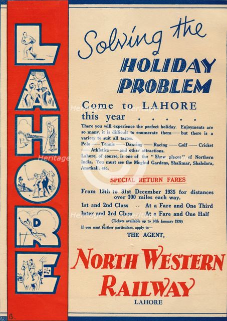 Advertisement for the North Western Railway promoting travel to Lahore, 1936. Creator: Unknown.