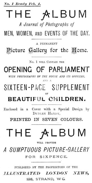 Advertisement for The Album - A Journal of Photographs of Men, Women, and Events of the Day, 1895. Creator: Unknown.