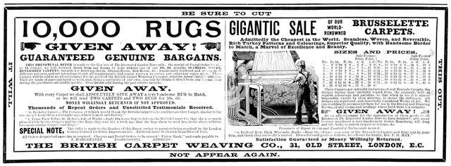 Advertisement for the British Carpet Weaving Co., 1898. Creator: Unknown.