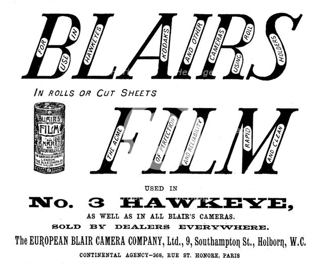 Advertisement for the European Blair Camera Company, Ltd., 1895. Creator: Unknown.