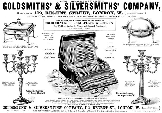 Advertisement for the Goldsmiths' & Silversmiths' Company, 1898. Creator: Unknown.