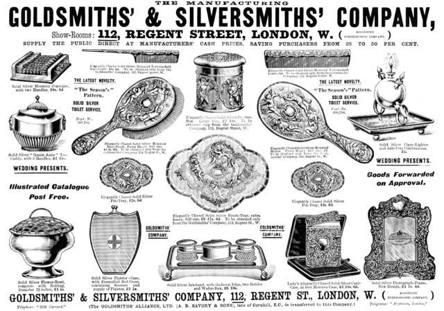 Advertisement for the Goldsmiths' & Silversmiths' Company, 1898. Creator: Unknown.