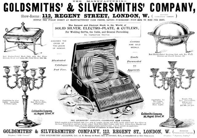 Advertisement for the Goldsmiths' & Silversmiths' Company, 1898. Creator: Unknown.