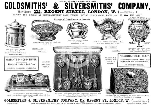 Advertisement for the Goldsmiths' & Silversmiths' Company, 1898. Creator: Unknown.
