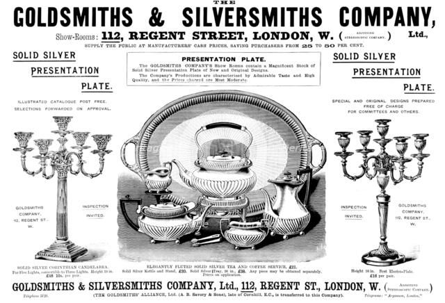 Advertisement for the Goldsmiths & Silversmiths Company, 1898. Creator: Unknown.