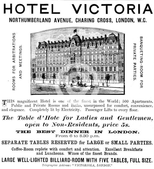 Advertisement for the Hotel Victoria, 1890. Creator: Unknown.