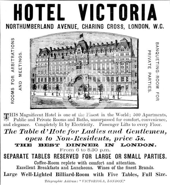 Advertisement for the Hotel Victoria, 1890. Creator: Unknown.