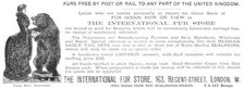 Advertisement for the International Fur Store, 1883. Creator: Unknown