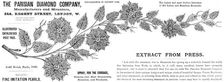 Advertisement for the Parisian Diamond Company, 1890. Creator: Unknown