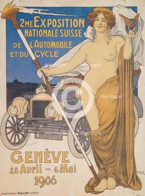 Advertisement for the Second Swiss National Car and Bicycle Exposition, Geneva, 1906. Artist: Unknown.