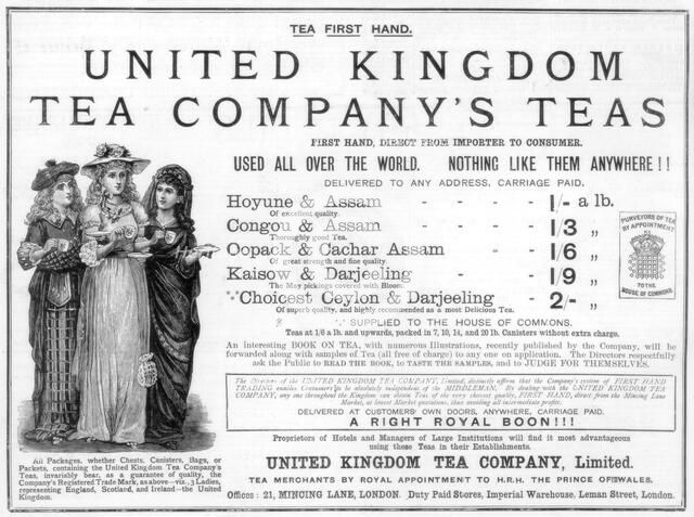Advertisement for the United Kingdom Tea Company, 1890. Artist: Unknown