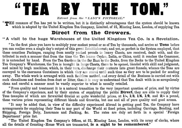 Advertisement for the United Kingdom Tea Company, 1895. Creator: Unknown.