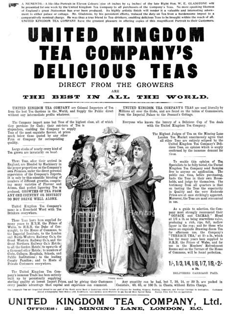 Advertisement for the United Kingdom Tea Company, 1898. Creator: Unknown.
