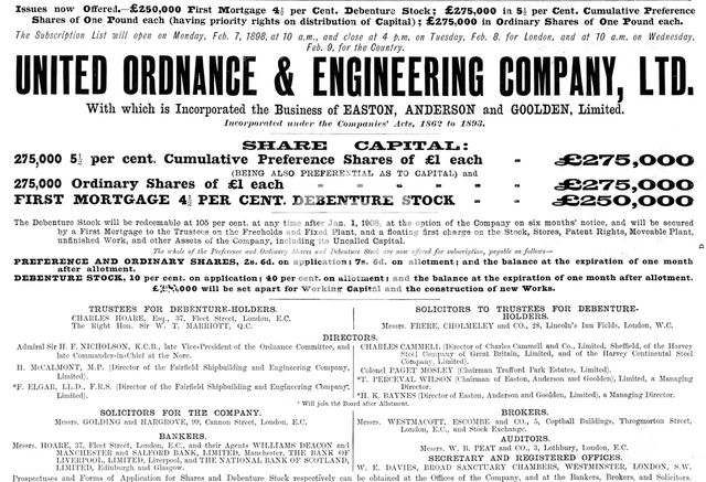 Advertisement for the United Ordnance & Engineering Company, Ltd., 1898. Creator: Unknown.