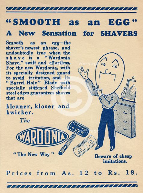Advertisement for the 'Wardonia' razor, 1936. Creator: Unknown.