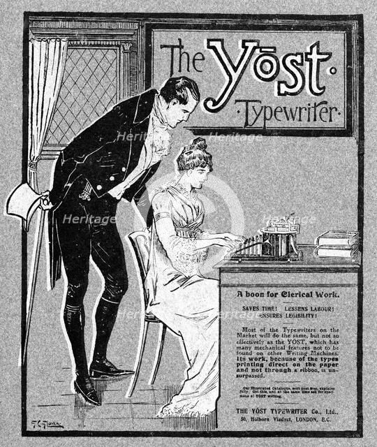 Advertisement for the Yost typewriter, 1901.Artist: Glover