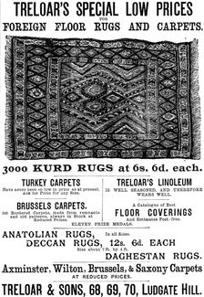 Advertisement for Treloar’s Foreign Floor Rugs and Carpets, 1890. Creator: Unknown