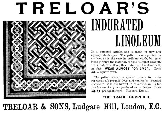 Advertisement for Treloar's Indurated Linoleum, 1895. Creator: Unknown.