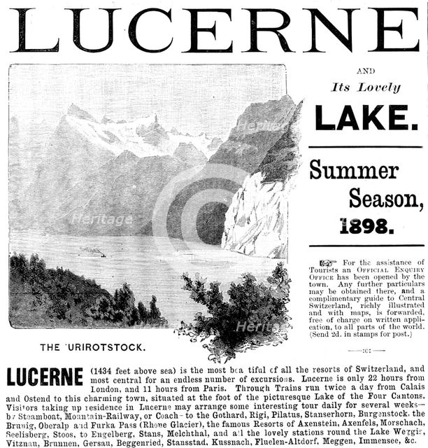 Advertisement for trips to Lake Lucerne, 1898. Creator: Unknown.