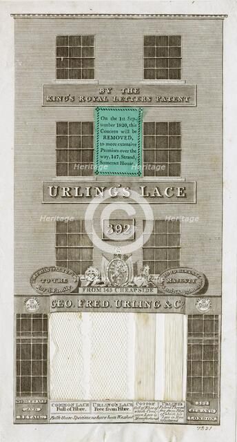 Advertisement for Urling's Lace, London, 1820. Artist: Unknown.