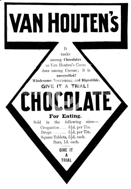 Advertisement for Van Houten's Chocolate, 1898. Creator: Unknown.