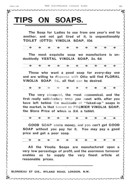 Advertisement for Vinolia Soap, 1895. Creator: Unknown.