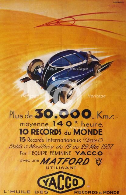 Advertisement for Yacco motor oil, c1937. Artist: Unknown.