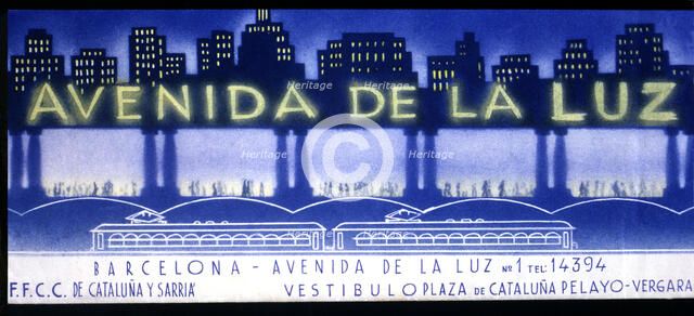 Advertisement of the Avenida de la Luz in Barcelona, popular underground galleries of the 1950s.