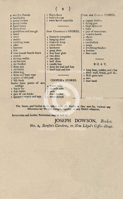 'Advertisement of Sale by Candle at Lloyd's, 1796', (1928). Artist: Unknown.