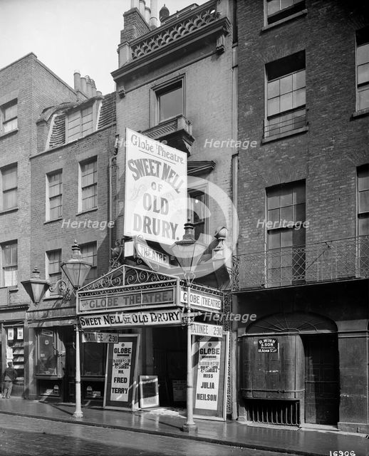 Advertisements at the Globe Theatre, Newcastle Street, London, 1902. Artist: Bedford Lemere and Company
