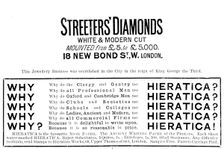 Advertisements for Streeters Diamonds and Hieratica Note Paper, 1890. Creator: Unknown