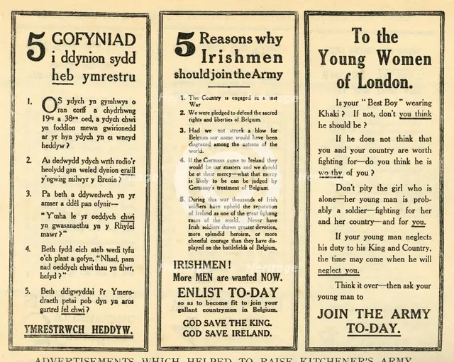 'Advertisements Which Helped To Raise Kitchener's Army', 1914-1918, (1919). Creator: Unknown.
