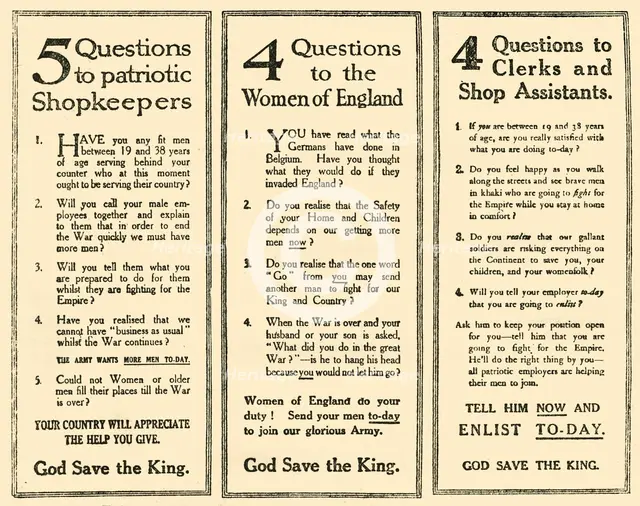 'Advertisements Which Helped To Raise Kitchener's Army', 1914-1918, (1919). Creator: Unknown.