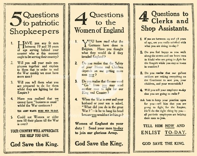 'Advertisements Which Helped To Raise Kitchener's Army', 1914-1918, (1919). Creator: Unknown.