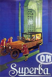 Advertising of automobiles OM (Officine Meccaniche), Superba model, 1929