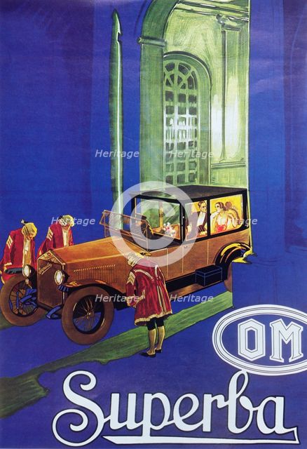 Advertising of automobiles OM (Officine Meccaniche), Superba model, 1929.