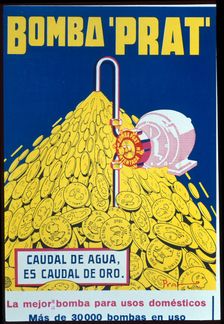 Advertising of Bomba Prat water pump for domestic use, made in Badalona, 1929. Creator: Furnells, Joan (1870-1929)