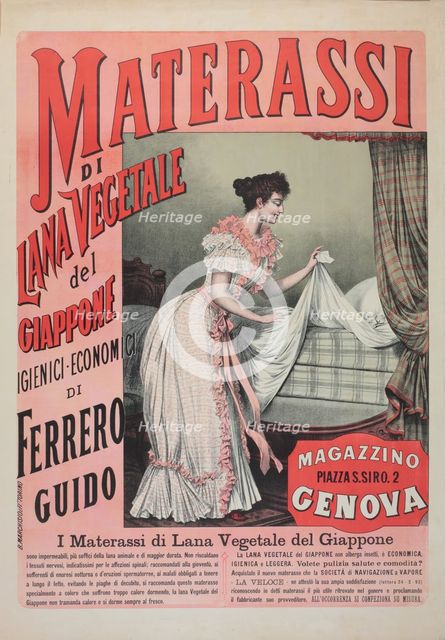 Advertising of mattress made from Japanese vegetable wool, 1900s-1910s. Creator: Dalsani (Giorgio Ansaldi) (1844-1922).