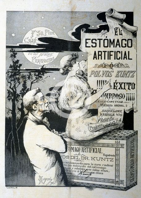 Advertising of the pharmaceutical product 'The Artificial Stomach ', 1896.  Creator: Argemi, Tomás (1870-1910).