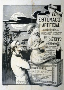 Advertising of the pharmaceutical product The Artificial Stomach , 1896. Creator: Argemi, Tomás (1870-1910)