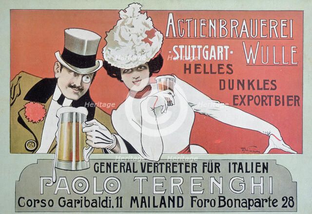 Advertising poster of German beer in Italy, 1904.