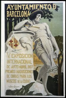 Advertising poster of the Barcelona City Council, for the 5th Art Exhibition of 1907. Creator: Llimona, Joan. (1860 - 1926)