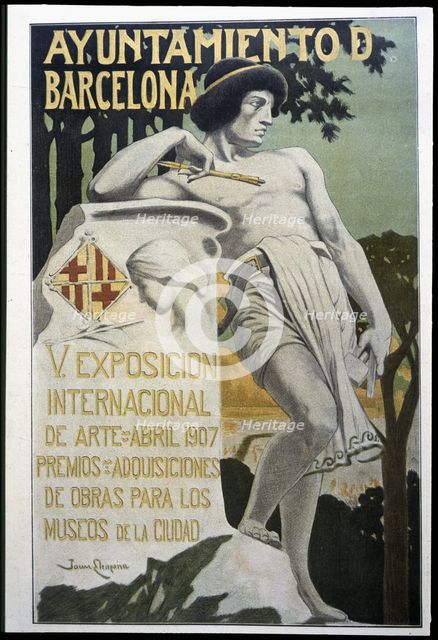 Advertising poster of the Barcelona City Council, for the 5th Art Exhibition of 1907. Creator: Llimona, Joan. (1860 - 1926).