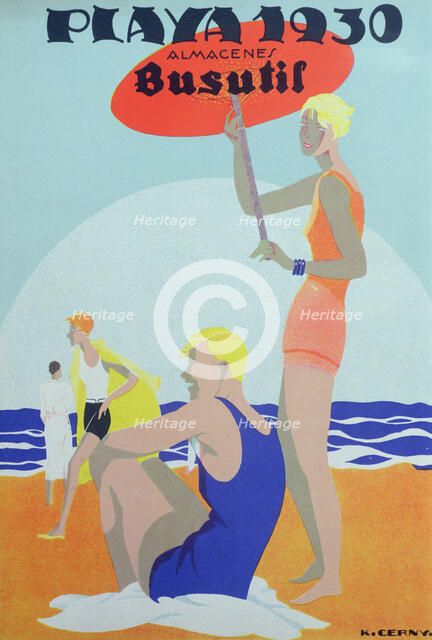 Advertising poster of the beach fashion of 'Busutil' stores, 1930.