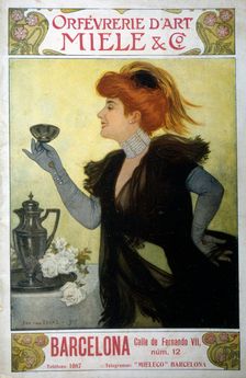 Advertising poster of the French goldsmith products of the Miele house, in Barcelona 1947. Creator: Beers, Jan van (1852-1927)