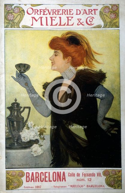 Advertising poster of the French goldsmith products of the Miele house, in Barcelona 1947. Creator: Beers, Jan van (1852-1927).