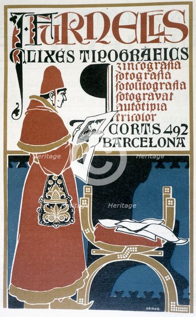 Advertising poster for the J. Furnells house of typography and engravings, 1912.  Creator: Triado i Mayol, José (1870 -1929).