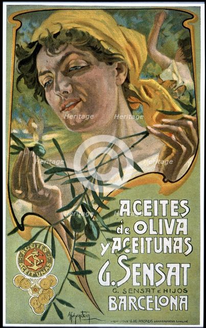 Advertising poster for G. Sensat olive oil from Barcelona, 19th century. Creator: Hohenstein, Adolfo (1854.-1928).