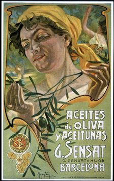 Advertising poster for G. Sensat olive oil from Barcelona, 19th century. Creator: Hohenstein, Adolfo (1854.-1928)