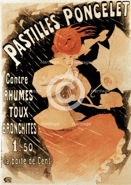 Advertising poster for Pastilles Poncelet, a cold and bronchitis remedy, 1896.  Creator: Jules Cheret.